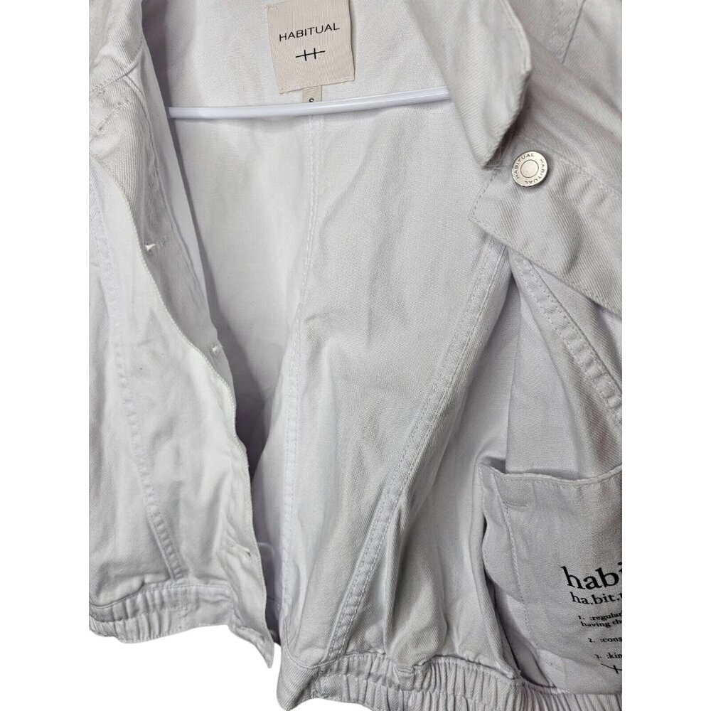 Habitual Denim Jacket Cropped Size S White Buttoned Up Short Sleeve - Picture 10 of 11
